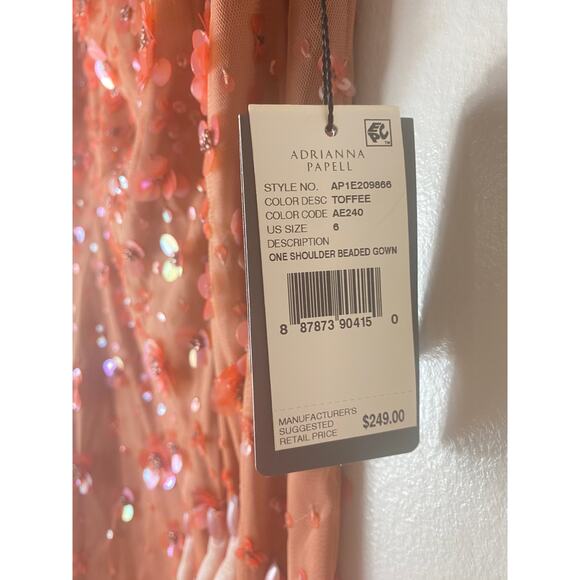 ADRIANNA PAPELL DRESS 6 LONG FORMAL FLORAL 3D SEQUIN ONE SHOULDER WEDDING GUEST - Picture 4 of 16